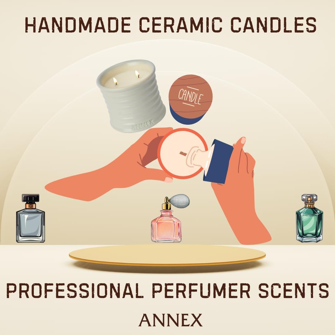 Scented Luxury Citronella Candles outdoor, Mosquito Bug Repellent | Handmade Ceramic Jars, Soy Wax | Cloudy Pillow - Fig Leaf & Lemon, Large Natural Candle | Non Toxic, 2 Wicks, Reusable Big Beige Jar