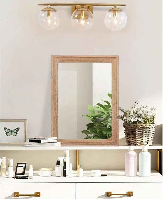 AAZZKANG Rustic Mirrors for Wall Rectangle Wooden Frame Hanging Mirror for Bedroom Bathroom Living Room Entryway Small