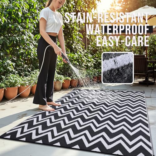 Outdoor Rug 8x10 ft Waterproof Reversible Chevron Mat