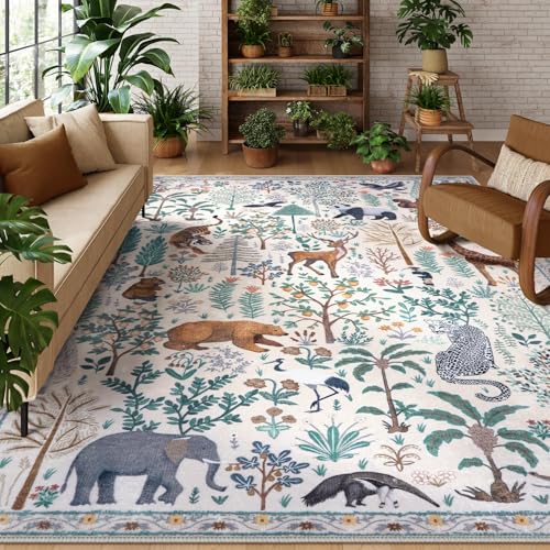 Jungle Living Room Rug 9x12 Washable Rugs for Classroom Nursery Rug