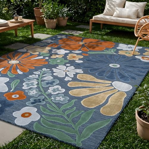 Outdoor Rug 10x14 Large Modern Floral Tropical Area Rugs for Outdoor and Indoor Patio Easy to Clean Non Shedding Living Room Porch Garden Washable Outside Carpet (140 Sq Ft)