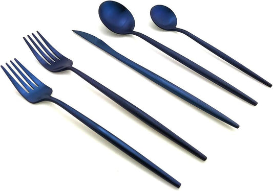 20-Pieces Luxury Blue 18/10 Stainless Steel Flatware Set, Matte Finish, Service for 4