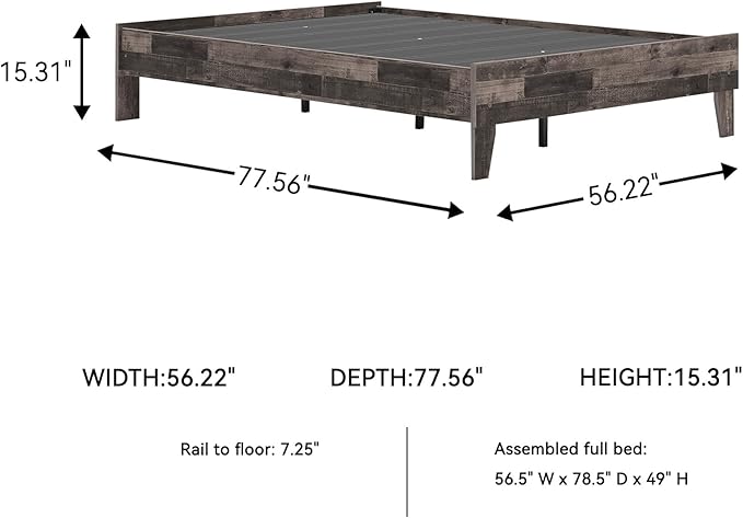 Signature Design by Ashley Neilsville Butcher Block Style Platform Bed, Full, Rustic Gray