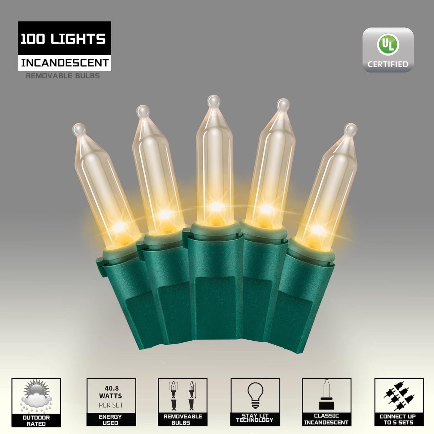 100LIGHTS WARM WHITE Extra-Bright With End Connectors Christmas Decorative Lights 5.98m UL Certified Mini String Light Set Waterproof for Home Garden Holiday Christmas Tree Party Patio Wedding