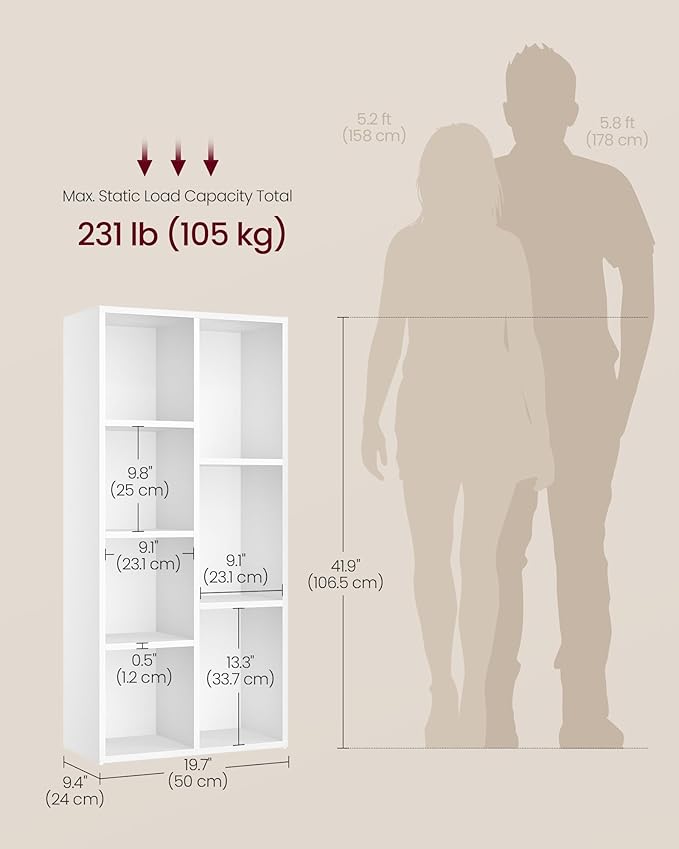 VASAGLE Set of 2 Bookcases, Bookshelves, 7 Compartments, Freestanding Shelves and Cube Organizers, Display Shelves for Small Spaces, for Living Room, Bedroom, and Home Office, Cloud White ULBC27WT-2