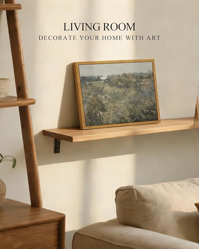 InSimSea Framed Canvas Print Art, Vintage Impressionist Landscape Painting, Rustic Farmhouse Cottage Decor for Hallway Wall Floating Shelf Desk Vanity Fireplace,10x8in, Neutral Tones