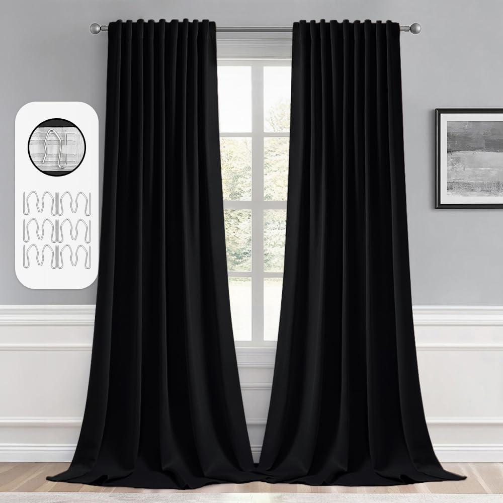 MIULEE Black Back Tab Blackout Curtains 95 Inch Length 2 Panels Set for Living Room Bedroom Privacy, Halloween Rod Pocket/Pinch Pleat Thermal Insulated Room Darkening Pleated Light Blocking Drapes