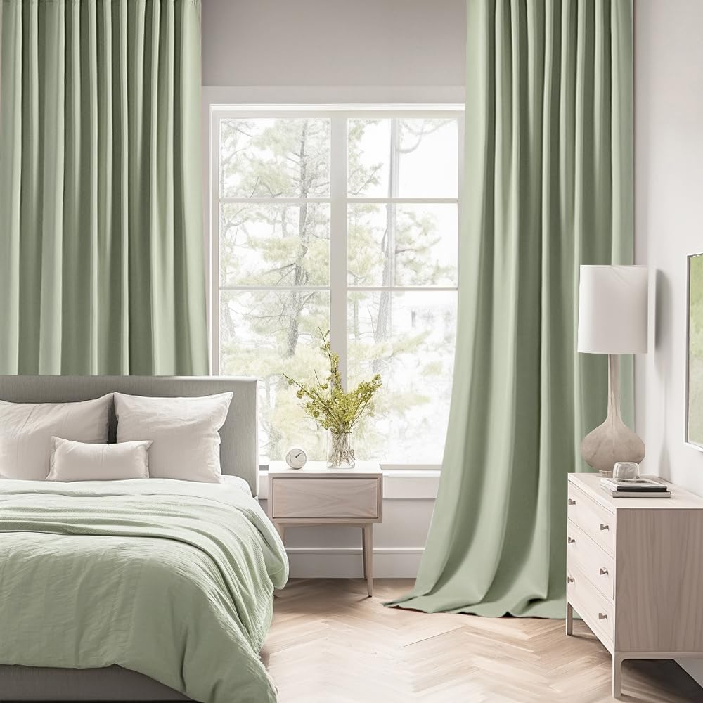 MIULEE Sage Green Back Tab Blackout Curtains 72 Inch Length 2 Panels Set for Living Room Bedroom Privacy, Rod Pocket/Pinch Pleat Thermal Insulated Room Darkening Pleated Light Blocking Drapes