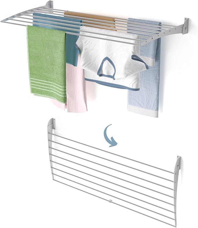 foxydry Fold, Wall Drying Rack, Vertical Drying Rack for Indoor and Outdoor Aluminium and Steel (Grey, 118 cm / 46.45 in)