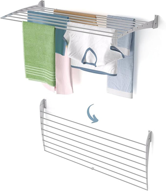 foxydry Fold, Wall Drying Rack, Vertical Drying Rack for Indoor and Outdoor Aluminium and Steel (Grey, 118 cm / 46.45 in)