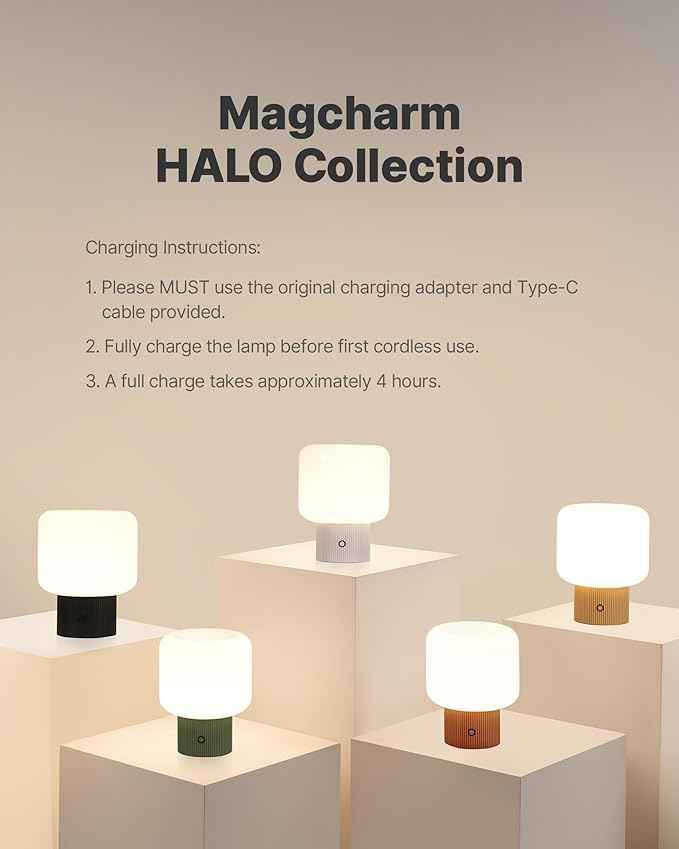 Halo Mushroom Lamp, 5W Cute Cordless Rechargeable Table Lamp with Glass Shade, 3-Color Dimmable Small Retro Touch Bedside Lamp for Bedroom Ambient Decor (Orange)