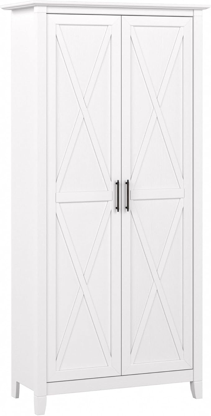 Bush Home Key West Tall Storage Cabinet with Doors in Pure White Oak
