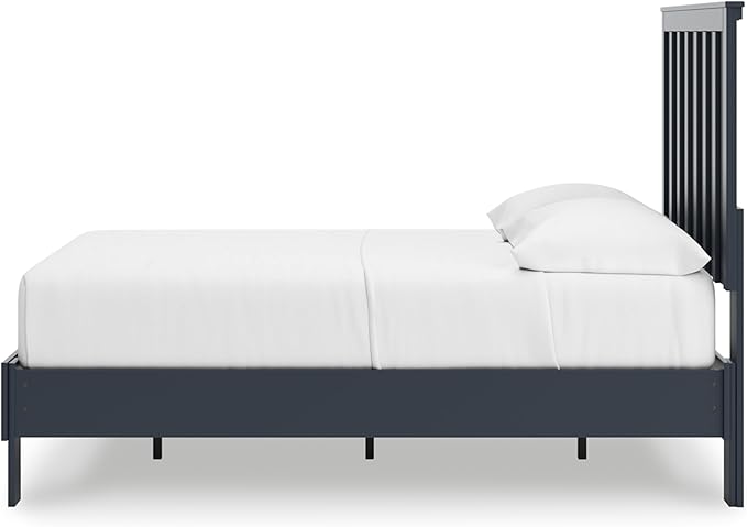 Signature Design by Ashley Simmenfort Casual Full Platform Bed, Matte Finish, Shaker Style, Navy Blue, Shiplap-Style Headboard, Coastal, Adjustable Height, Foundation or Box Spring Not Needed, Blue