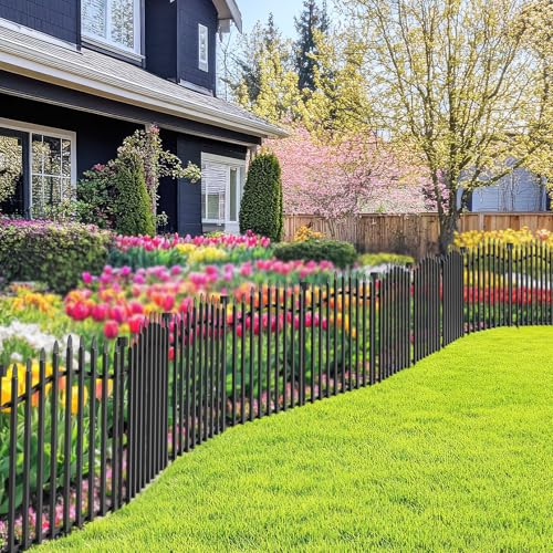 No Dig Garden Fence 24" H x 22.5'L with Gate Decorative Yard Dog Panels (4.82 Sq Ft)