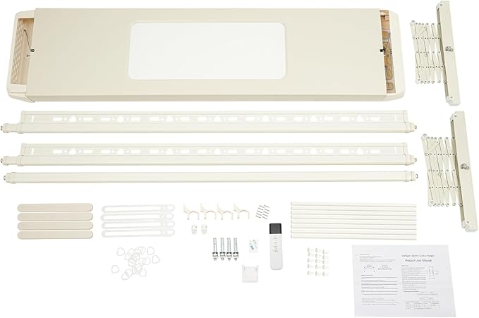 Electric Retractable Airing Rack Off-White Color, Ceiling Clothesline 77lbs Load, Ceiling Mounted Clothes Drying Rack 24W with Remote and Light for Laundry Balcony (Off-White Color)