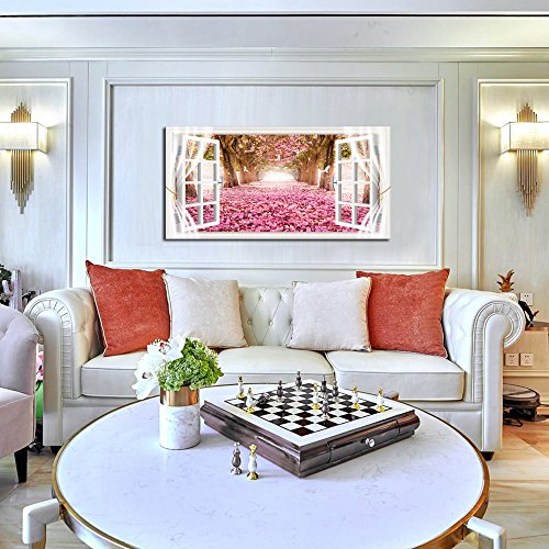 AH40150 Wall Art Trees and Pink Rose Paintings Printed Pictures Stretched and Framed Canvas Paintings Ready to Hang for Home Decorations Wall Decor