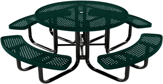 Coated Outdoor Furniture Heavy-Duty Portable Outdoor Kids Table with Umbrella Hole, Punched Steel Kids Picnic Table, Commercial-Grade, Made in America (46 In, Round, Childrens, Dark Green)