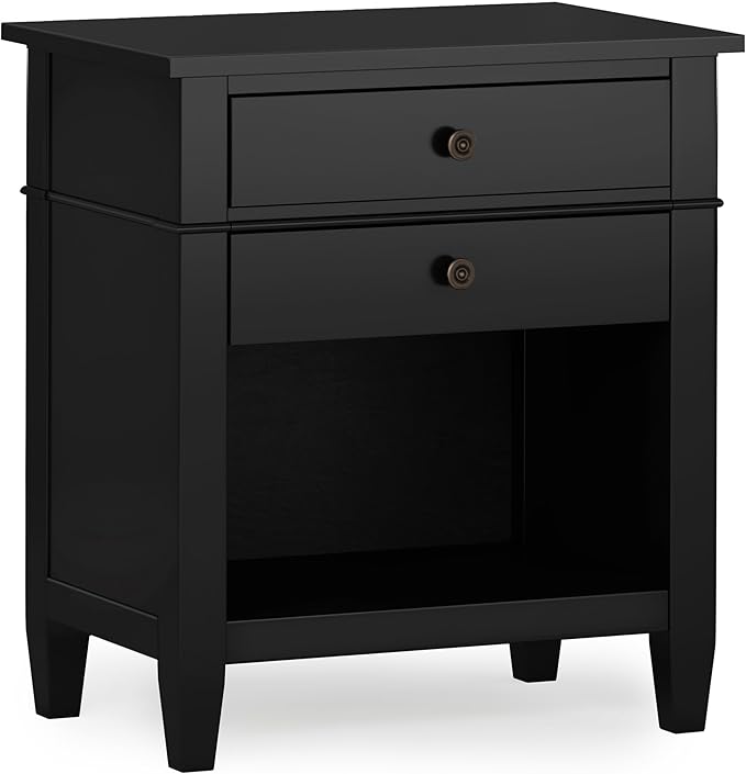 SIMPLIHOME Carlton SOLID WOOD 24 Inch Wide Contemporary Bedside Nightstand Table in Black, For the Living Room and Bedroom