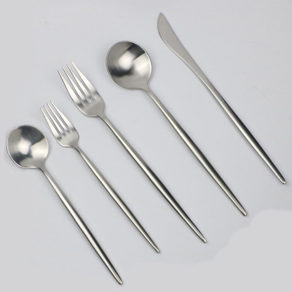20-Pieces Luxury Silver 18/10 Stainless Steel Flatware Set, Matte Finish, Service for 4