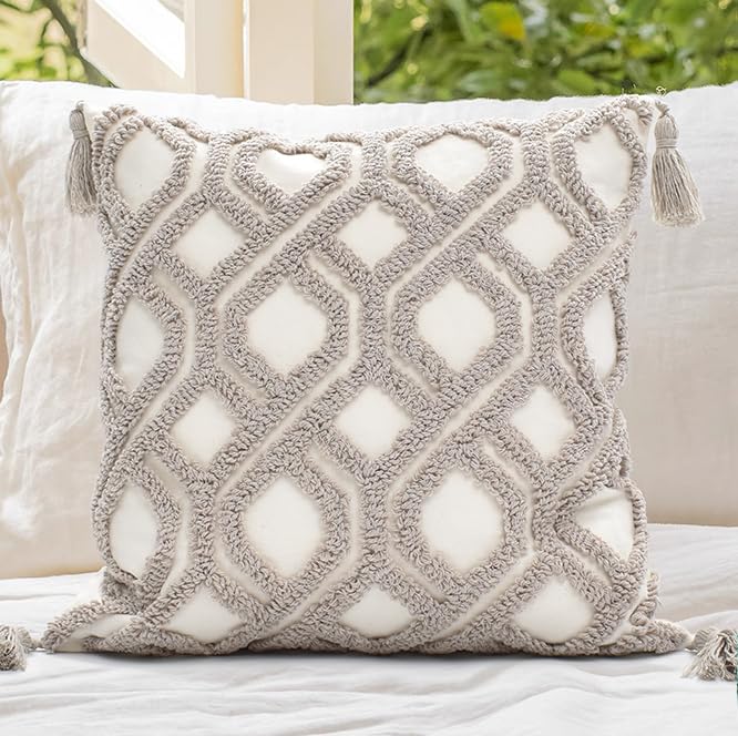 Boho Throw Pillow Covers 18x18 Tufted with Tassels