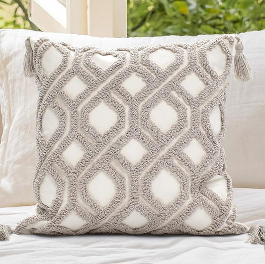 Boho Throw Pillow Covers 18x18 Tufted with Tassels