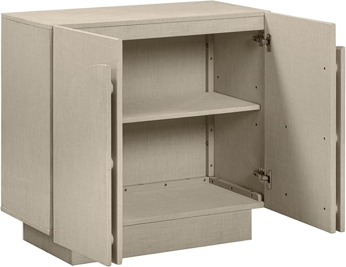 Nathan James Iris Mid Century Modern Arched Curio Cabinet with Beige Linen Finish, Wooden Storage Cabinet with Doors Set of 4