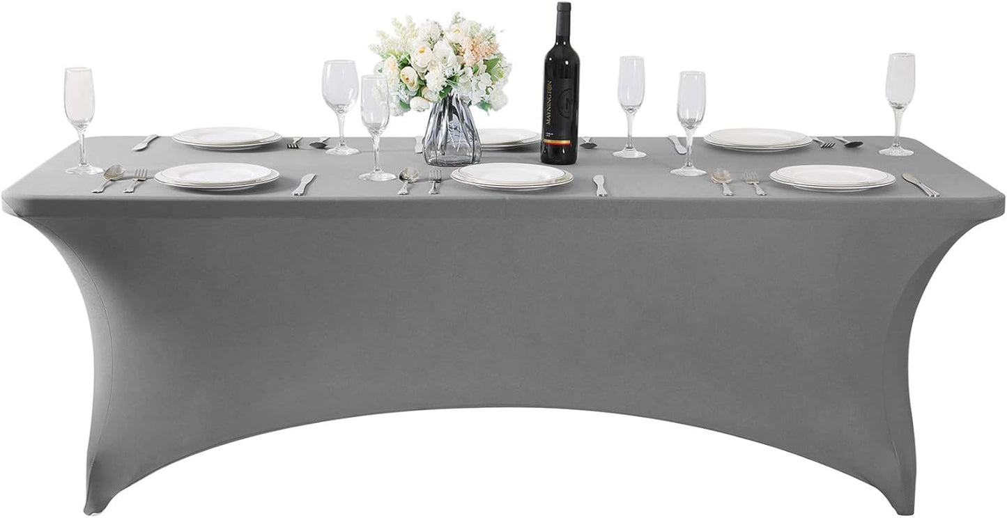 Spandex Table Cover for 8FT or 4ft or 6ft Table Universal Fitted Stretch Tablecloth for Party, Banquet, Wedding and Events-Gray