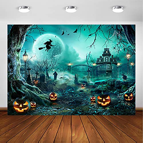7x5ft Green Halloween Backdrop Spooky Photography Background