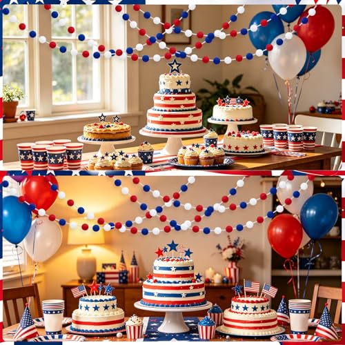 4 Pack 26.3 Feet Colorful Pom Pom Garland Decorations