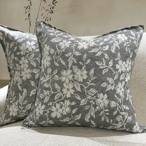 Gray Floral Euro Pillow Covers 26x26 Pack of 2 Vintage Farmhouse Jacquard Decorative Throw Pillow Covers for Living Room Couch Bed Home Decor (2 Count)