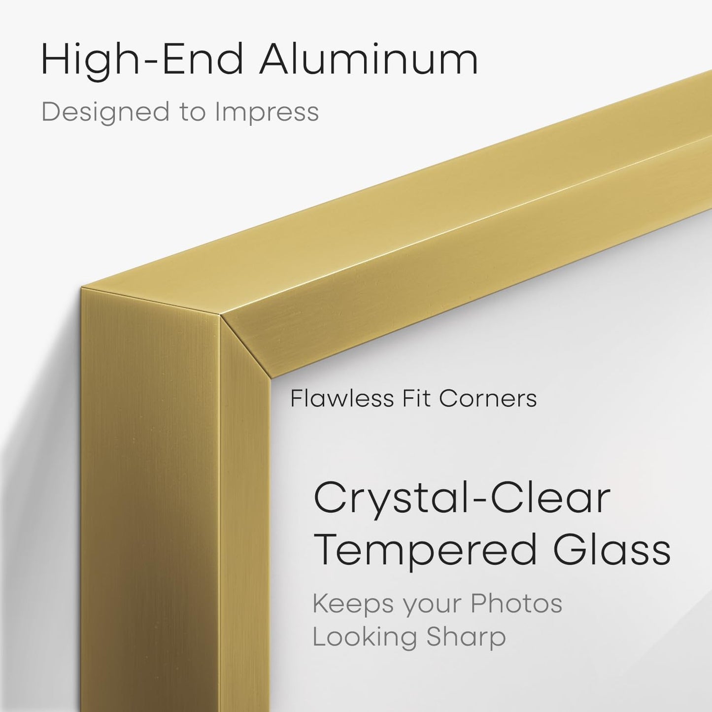 Homeforia 24x24 Gold Square Frame, High End Metal 24 x 24 Large Gold Poster Frames with Mat 20 by 20 for Photo, 24by24 Thin Picture Frame Matted to 20x20 inch Print, Tempered Glass, Wall Kit, Set of 1