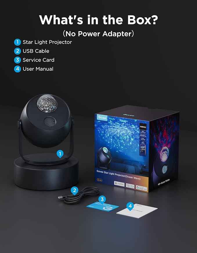 Govee Star Light Projector with Ocean Wave Ripple Effects, Works with Matter,Alexa and Google Assistant, 40+ Scene Modes, 18 White Noise Options, LED Night Light Projector for Bedroom, Without Plug