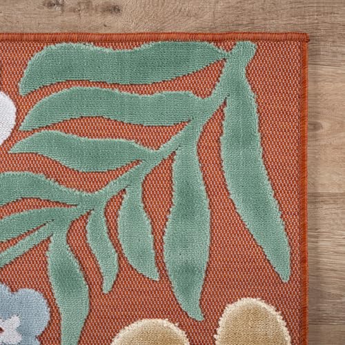 Outdoor Rug 10x14 Large Modern Floral Tropical Area Rugs for Outdoor and Indoor Patio Easy to Clean Non Shedding Living Room Porch Garden Washable Outside Carpet (140 Sq Ft)