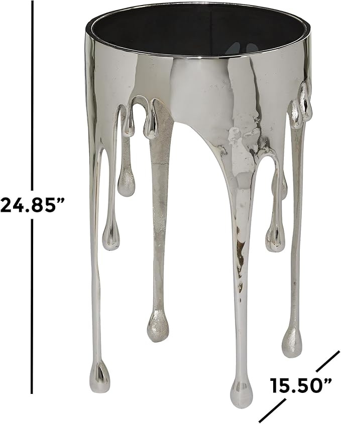 Deco 79 Aluminum Metal Side End Accent Table Drip End Table with Melting Design and Shaded Glass Top, Side Table 16" x 16" x 25", Silver