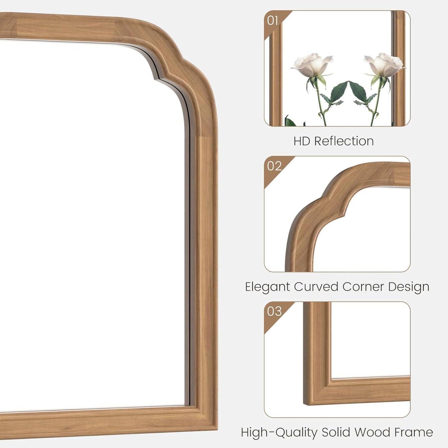 WallBeyond Wood Frame Wall Mirror Decor for Entryway, Living Room or Bedroom Home Decor - Light Woodgrain [16" x 20" Honey-Colored]