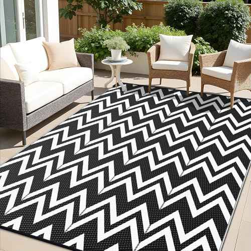 Outdoor Rug 9x12 ft Waterproof Reversible Chevron Mat