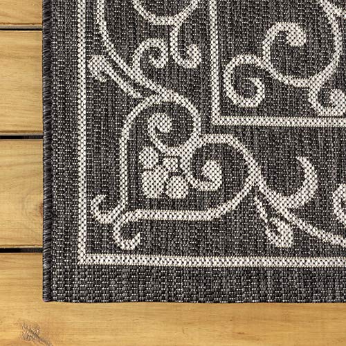 Vintage Filigree Indoor Outdoor Runner Rug 2X10 Black
