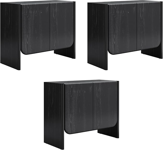 Nathan James Jacala Mid Century Modern Entryway Storage Cabinet with Doors, Living Room Accent Cabinet with Wood Frame, Black Oak Set of 3