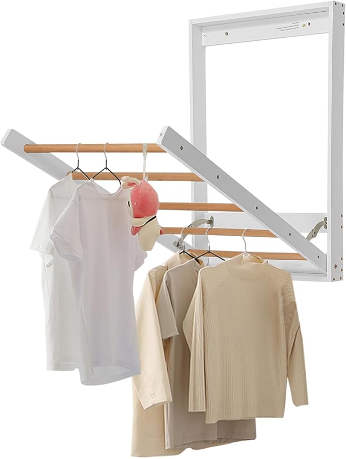 Clothes Drying Rack, Space-Saving Foldable Wall Mounted Clothing Dryer Racks with Drop-Down Design for Balconies, Toilets, Laundry Rooms, Bathroom