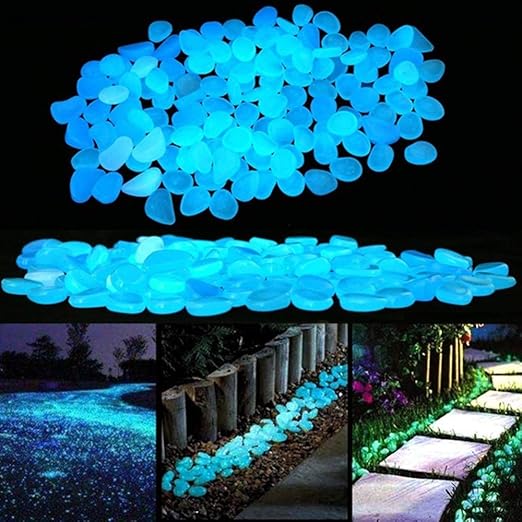 Glow in The Dark Rocks, 200PCS Fairy Garden Decorations Stones, Outdoor Decor for Patio Stepping Stone Kit, Pebbles for Plants/Yard/Backyard/Fish Tank/Pool Stuff,Blue