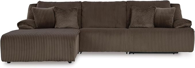 Signature Design by Ashley Top Tier Casual Manual Reclining Left-Arm Facing 3-Piece Sectional Sofa Chaise with 4 Accent Pillows, Dark Brown