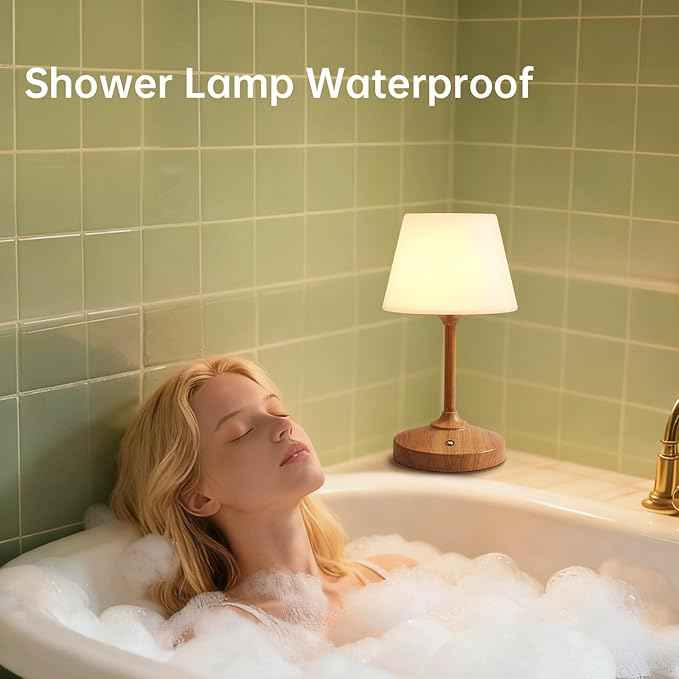 Table Lamp Cordless Lamp,Outdoor Waterproof Shower Lamp,5000mAh Rechargeble Battery Operated Lamps Dimmable Touch Desk Lamps,LED Night Light for Bathroom Patio Camping Restaurant Home