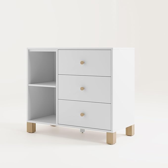 Storkcraft California 3 Drawer Combo Dresser (White with Driftwood) – GREENGUARD Gold Certified, Interlocking Drawer System, Pre-Installed Drawer Tracks for Easier Assembly, Spacious Cabinet