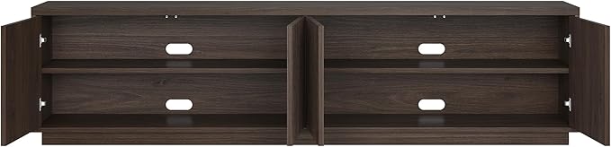 Henn&Hart Fluted TV Stand for TVs up to 85" with 2 Concealed Ribbed Storage Cabinets and Adjustable Shelves for Living Room, Family Room, or Office, Warm Brown