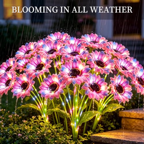 Solar Sunflower Lights 4 Pack with 24 colorful Sunflower Solar Lights Outdoor Waterproof (24 Count)