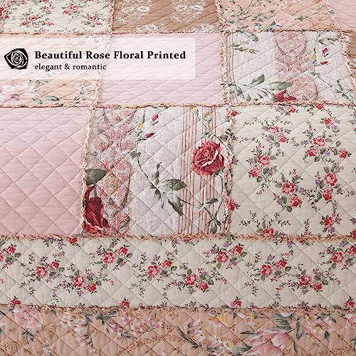 Quilts California King Patchwork Pink Floral Quilt Set Vintage Shabby Chic Botanical Quilted Bedspread 3