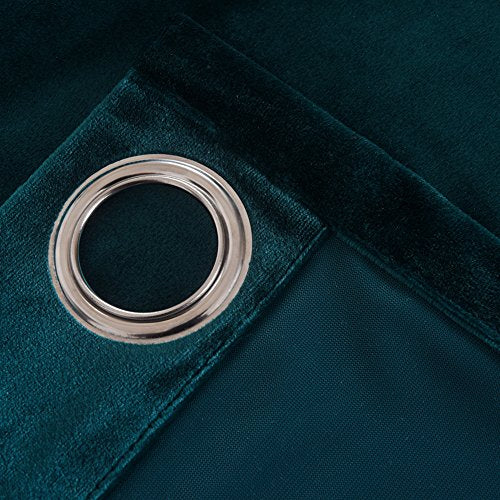 Super Soft Luxury Velvet Set of 2 Dark Green Blackout Energy Efficient Grommet Top Curtain Curtain Panel Drapes Peacock Blue 52Wx120L