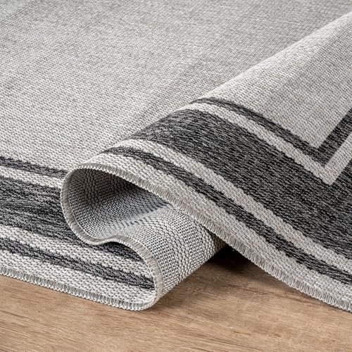 Large Outdoor Rug 9x12 Modern Bordered Area Rugs for Indoor and Outdoor Patio Deck Porch Garden Waterproof Weather Sun Resistant Washable Outside Carpet (108 Sq Ft)