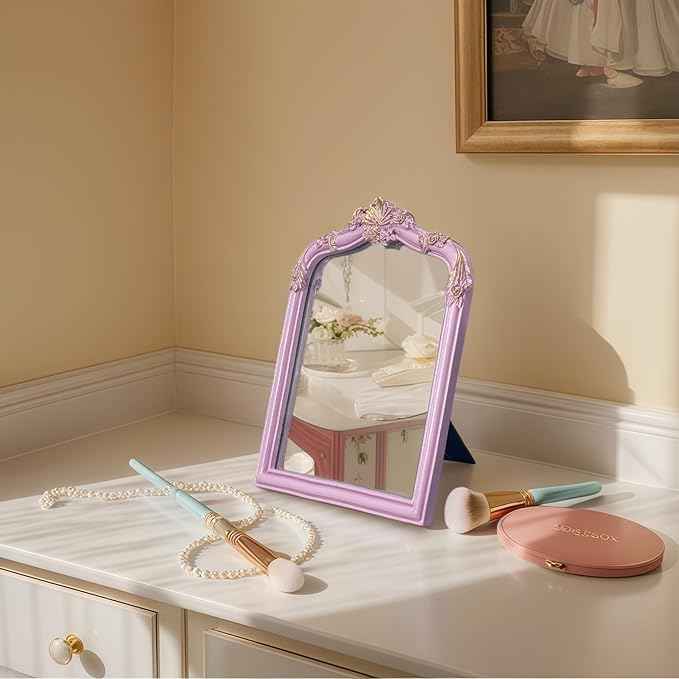 Pink Flower Bow Mirror - 13x10 Inch Perfect Elegant Decorative Accent, Wall-Mounted Tabletop Makeup Mirror for Nursery Baby Room Bedroom Decor