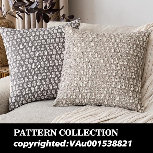 Decorative Floral Print Throw Pillow Covers 20×20 Rustic Gray (2 Count)